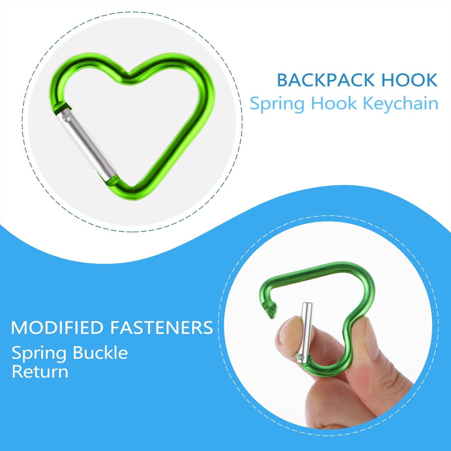 10PCS Heart Shaped Carabiner Keychain Clip Set - Aluminum Ring Climbing Clips for Hammock, Dog Leash, Water Bottle Holder and Keys
