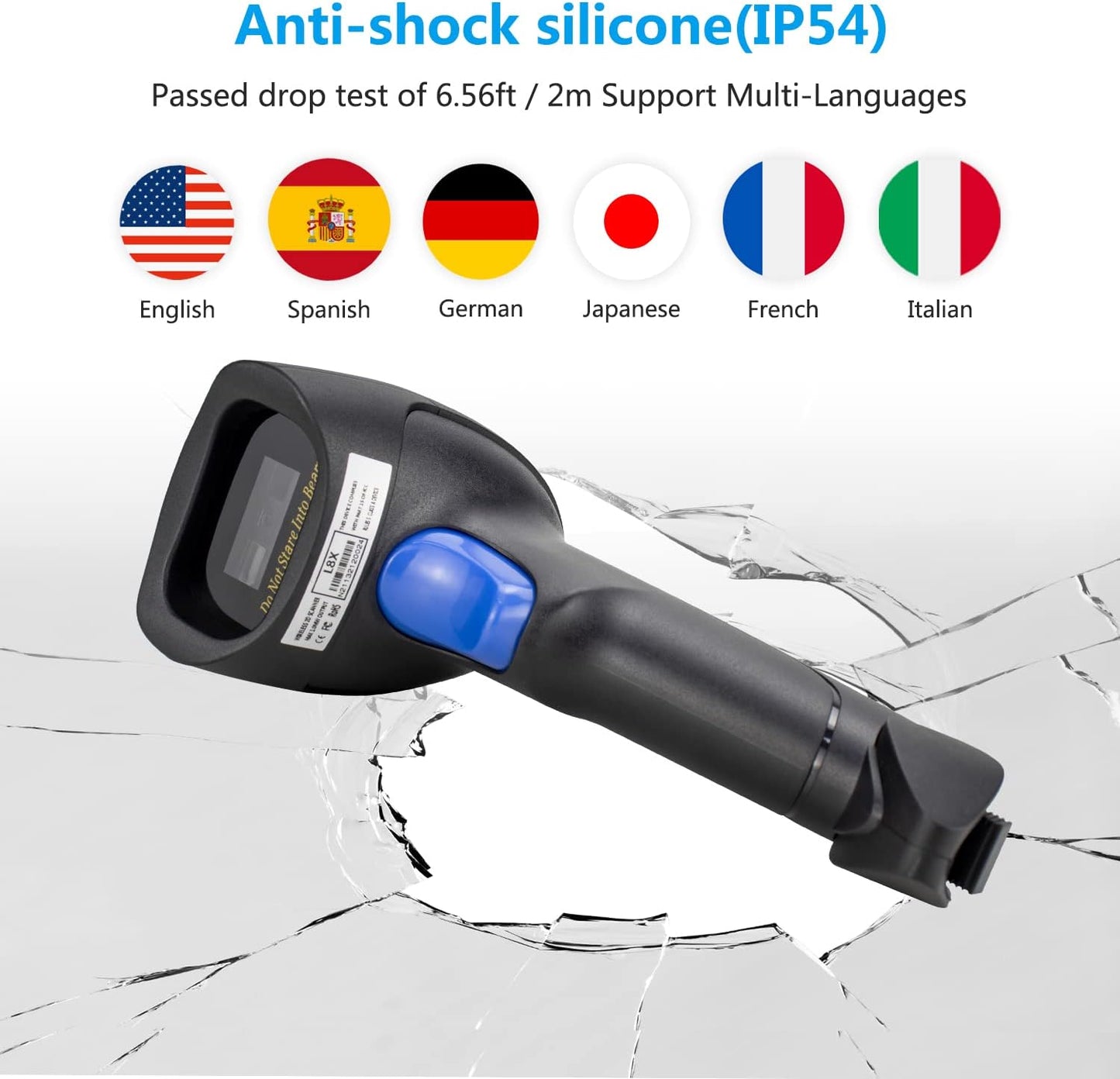 Wireless 1D 2D Barcode Scanner with Stand, NetumScan Portable Automatic QR Code Scanner Supports Screen Scan Handheld CMOS Image Bar Code Reader with USB Receiver for Warehouse POS and Computer