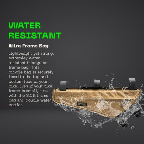 PACK2RIDE Mira Bike Frame Bag - Water Resistant & Durable Fabric Bicycle Bag for Road, Secure Attachment Bikepacking Pouch, Biking Storage & Bike Organizer for Cycling Adventures - Coyote
