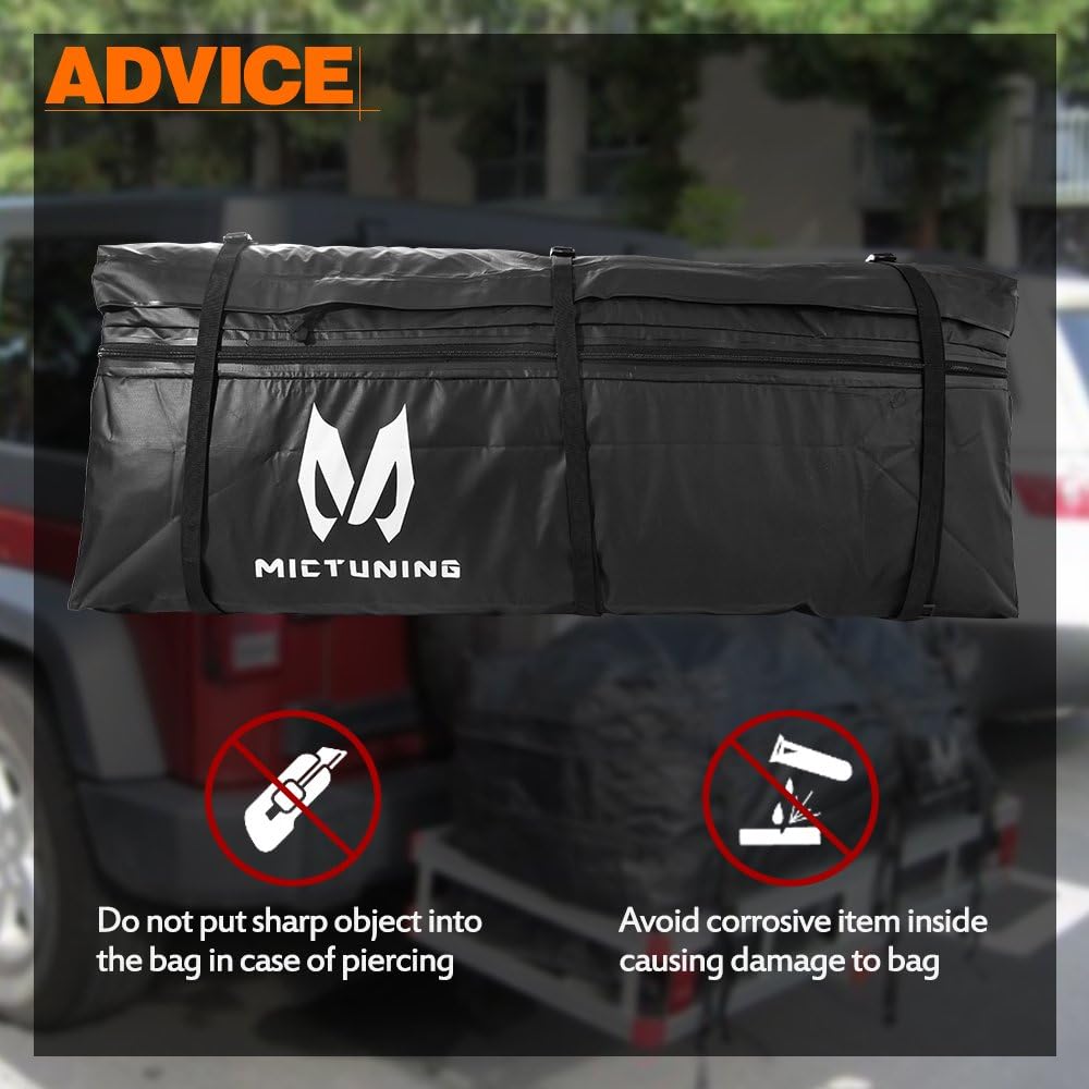 MICTUNING Hitch Rack Cargo Carrier Bag, Expandable 9.5 Cube Feet to 11.5 Cube Feet Waterproof Luggage Storage Bag for Car Truck SUV Van