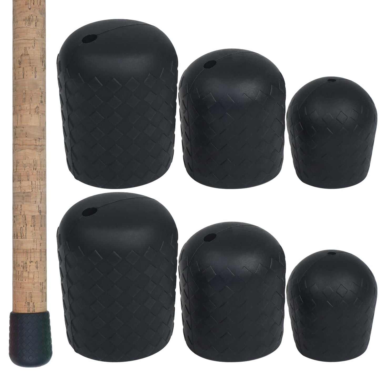 JSHANMEI Fishing Rod Butt Cushion - 6pcs Set with Pole Butt Cap Seat Cushions Pole Protector End Fishing Rod Holders Black