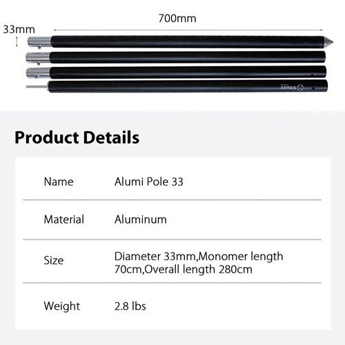 S'more A6061 Aluminum Tent Poles Replacement, Pre-Assembled Tent Pole, Camping Tent Rod One Piece