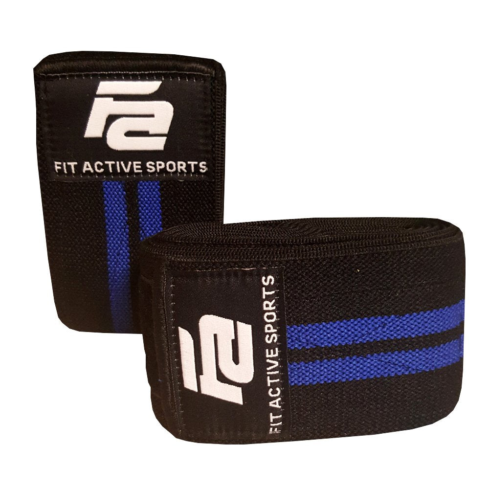 Fit Active Sports Knee Wraps for Weightlifting – 72” Elastic Knee Support Straps with Non-Slip Hook & Loop Closure – Knee Protection for Squats, Powerlifting, Cross Training – 1 Pair