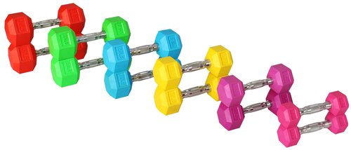 Signature Fitness Colored Rubber Encased Hex Dumbbell, Set Including 5, 10, 15, 20, 25, 30LB Pairs