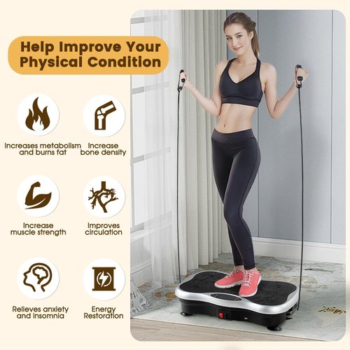 Vibration Plate Exercise Machine for Whole Body Workout - Home Fitness Vibrating Platform with Resistance Bands - Improve Circulation, Muscle Tone & Bone Density - Supports Up to 330 lbs（Red）