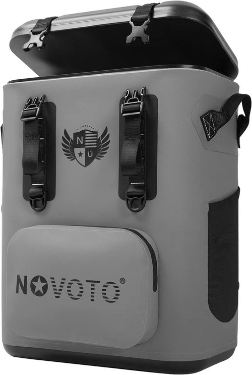 Novoto Magnetic Backpack Cooler 30 Can, Zipperless Soft Sided Cooler Bag for Men & Women, Insulated Portable Ice Chest Box for Tailgating, Beach, Lunch, Picnic, Kayak (Gray)