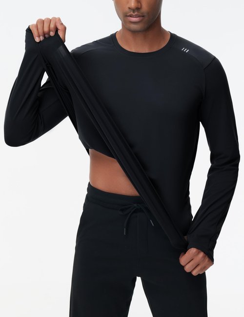 THE GYM PEOPLE Men's Long Sleeve Workout Shirts Moisture Wicking Athletic Running Tee Tops with Thumb Holes Black