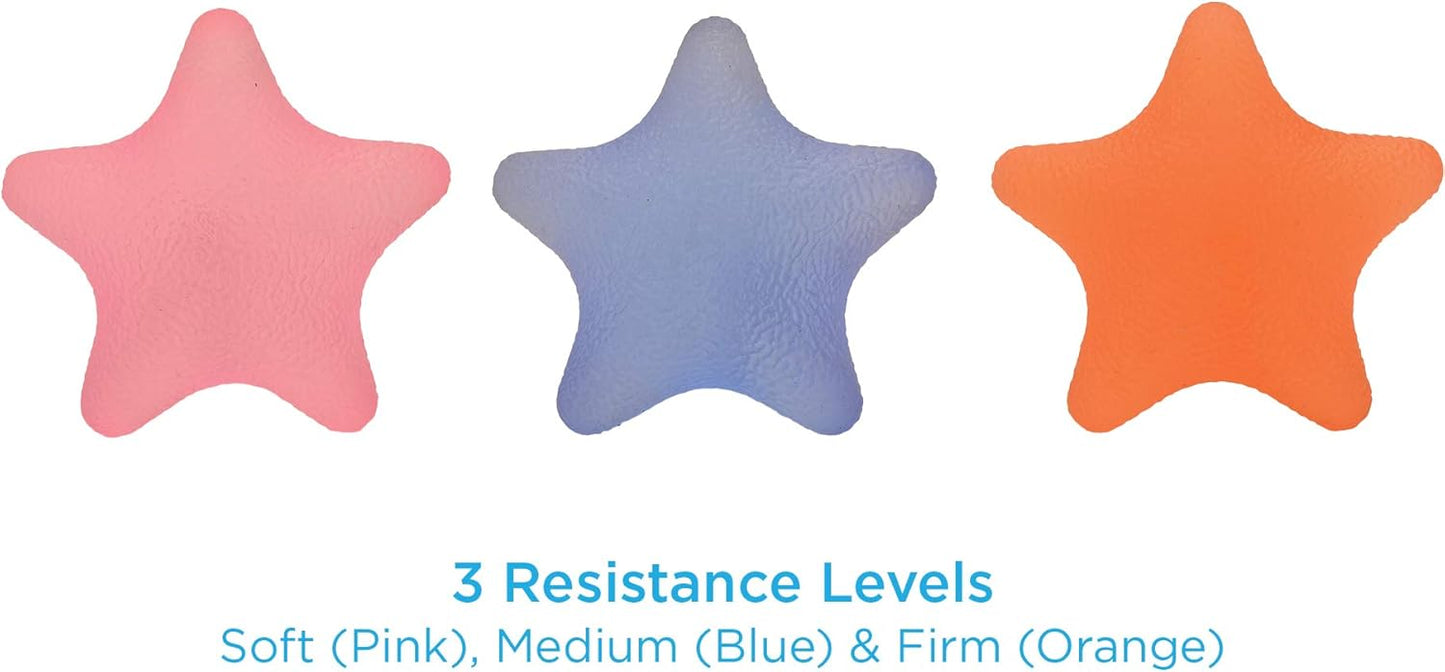 NOVA Hand Exerciser Star, Hand Grip Squeeze Star for Strength, Stress and Recovery, Comes in 3 Resistance Levels - Pink Soft, Orange Medium and Blue Firm