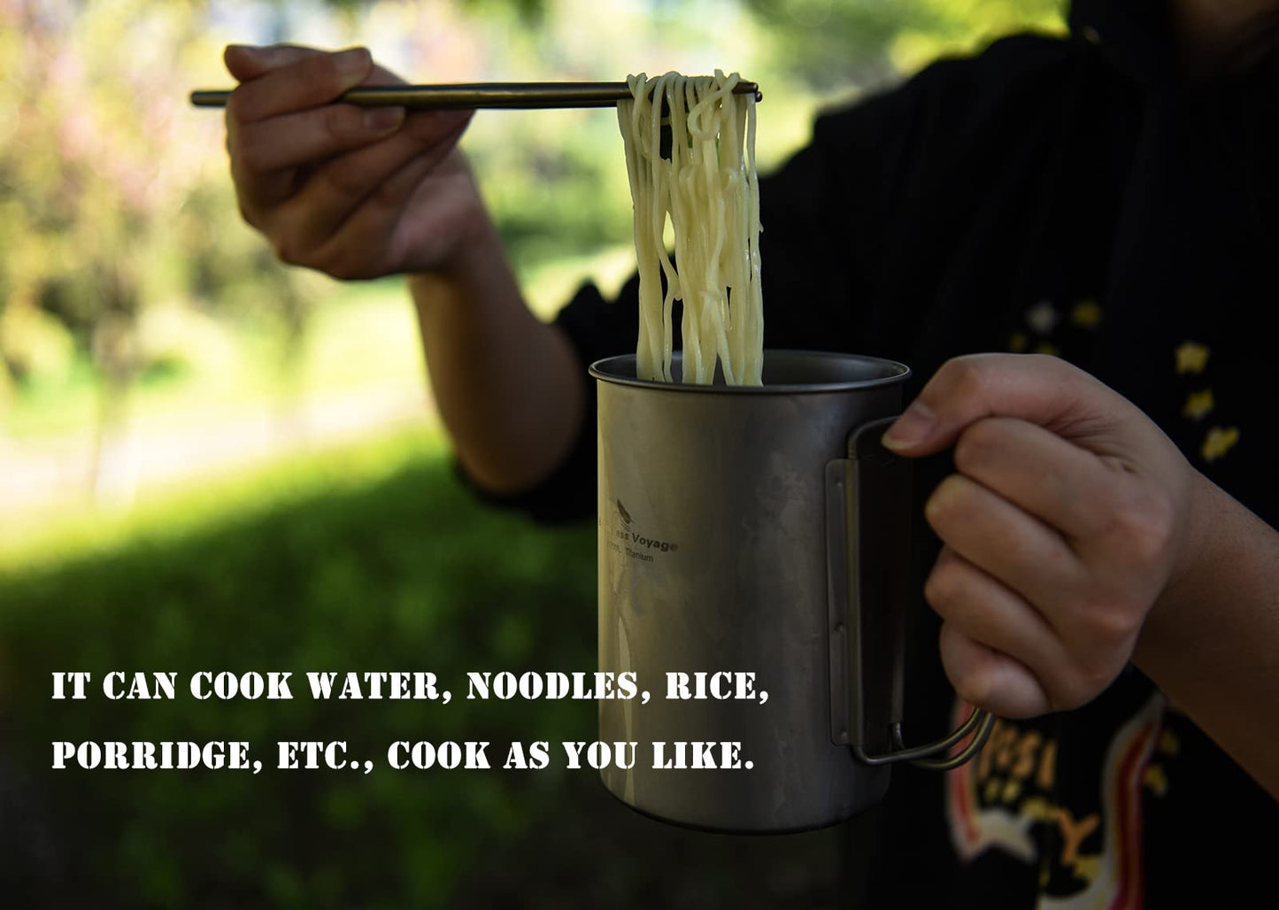 iBasingo 1050ml Titanium Bottle with 600ml Nesting Cup Outdoor Camping Single Layer Wide Mouth Cookware Lightweight Portable Bottle Mug Set Hiking Picnic Solo Cooking Mess Kit Ti3007D