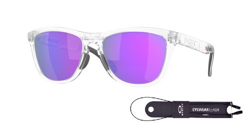 OAKLEY Frogskins Range OO9284 928412 55MM Matte Clear/Prizm Violet Square Sunglasses for Men For Women+ Bundle Accessory Leash Kit, Microfiber Pouch