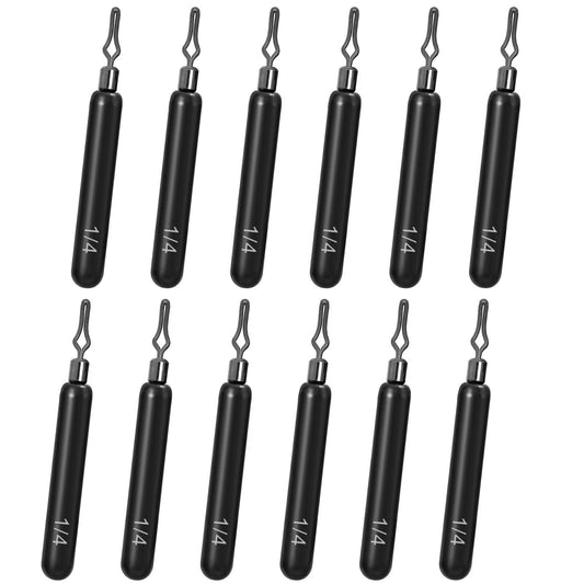 Fishfun 12Pcs Tungsten Drop Shot Weights Sinkers for Bass Fishing, Tungsten Dropshot Fishing Weights, Black Clip On Skinny, 1/4 oz