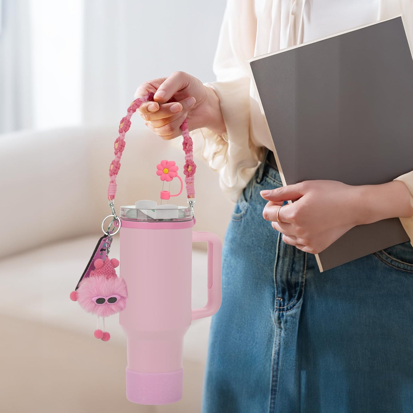 6PCS Use for Stanley Cup Tumbler Accessories 40oz 30oz,Compatible with Stanley Cup Tumbler Water Bottle Handle Sling Strap for Carrying (pink)