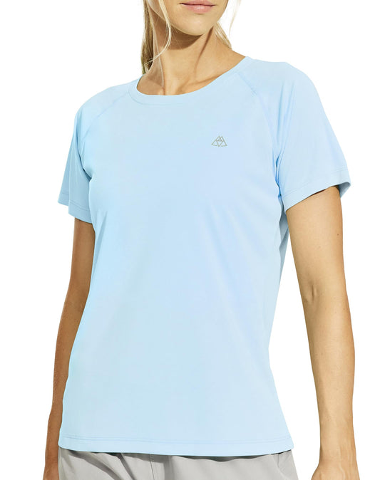 Haimont Women's Short Sleeve UPF 50 Sun Protection Shirts Quick Dry Athletic Running Tshirts Crewneck Tee, Light Blue, M