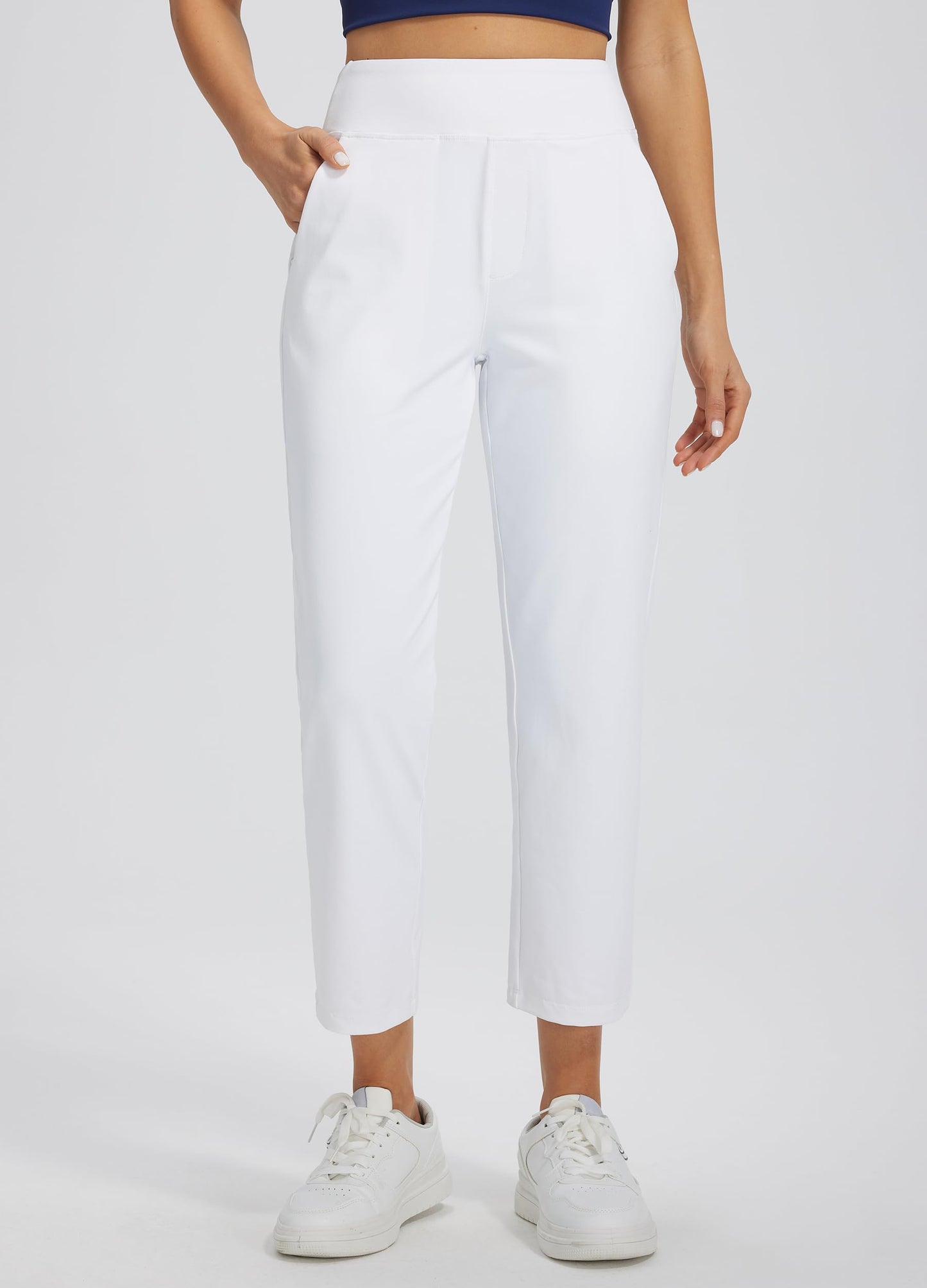 Libin Women's Pants with 4 Pockets Golf Pants 25''High Waisted Stretchy Ankle Pant for Travel Casual Athletic Busniess Work White S