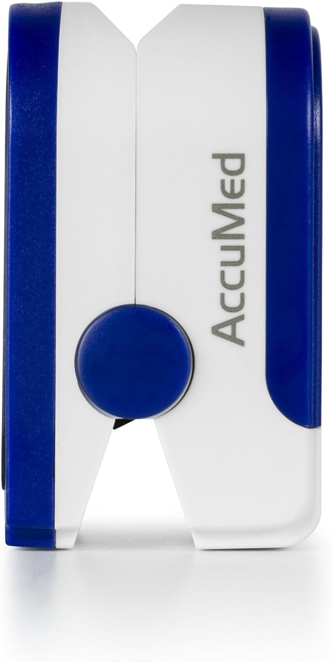 AccuMed Fingertip Pulse Oximeter, Sp02 Finger Blood Pulse Oxygen Monitor, w/Carrying case, Lanyard Silicon Case & Battery CMS-50D (Blue)