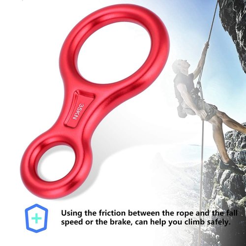 ZLXHDL Rappel Ring,35kn Climbing Rappel 8 Ring Figure 8 Word Rope Descender Rappel Ring for Working Aloft (Red)