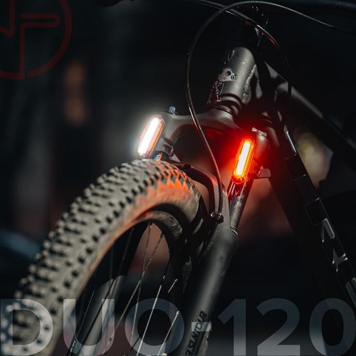 DUO-120 Red & White LED USB-C Rechargeable Bike Light Set Strobe Flashing Front or Rear Safety Warning Road Bike, Mountain Bike, BMX (2 Pack)