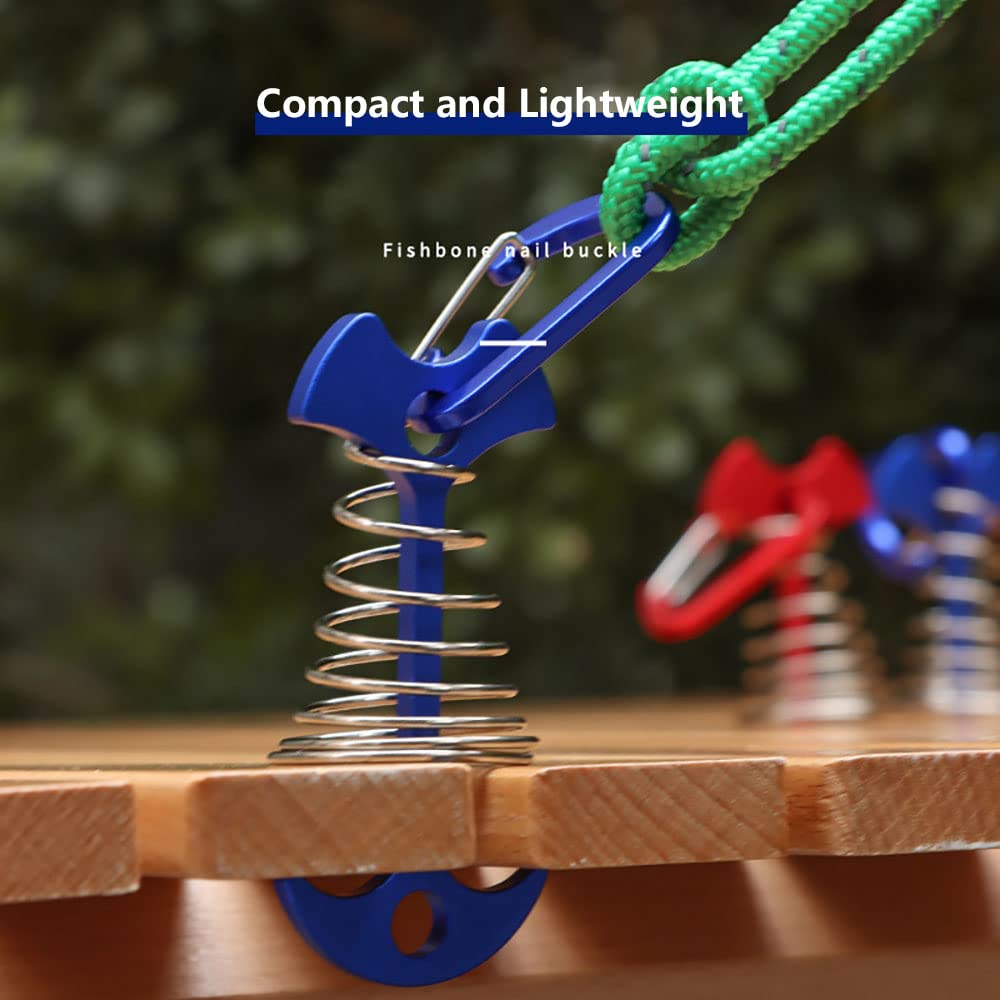 Fishbone Deck Anchor Pegs with Carabiners, Aluminium Tent Stakes with Spring Buckle, Windproof for Outdoor Camping Hiking (10Pcs Black)