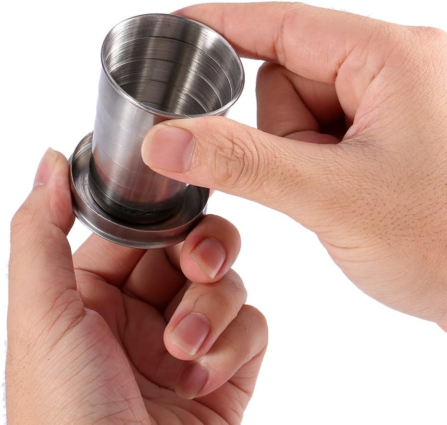 Fdit Travel Folding Cup S/M/L Stainless Steel Cup Camp Keychain Design Retractable Telescopic Collapsible Cup(S)