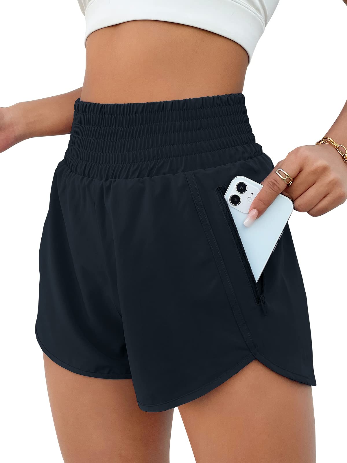 BMJL Women's Athletic Shorts High Waisted Running Short Pocket 2.5" Sporty Shorts Gym Elastic Workout Shorts(XXL,DarkBlue)