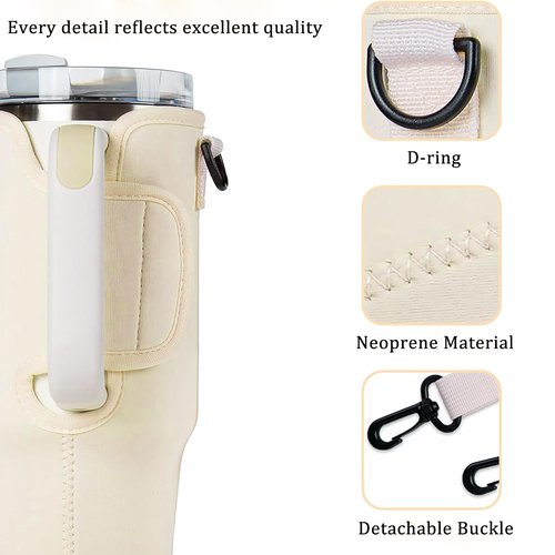 Water Bottle Holder with Strap for Stanley Cup Accessories 40 oz Water Bottle Carrier Bag with 2 Pocket Sling Neoprene,Adjustable Strap& Straw Cover.Water Bottle Sleeve for Walking Hiking Camping Gym