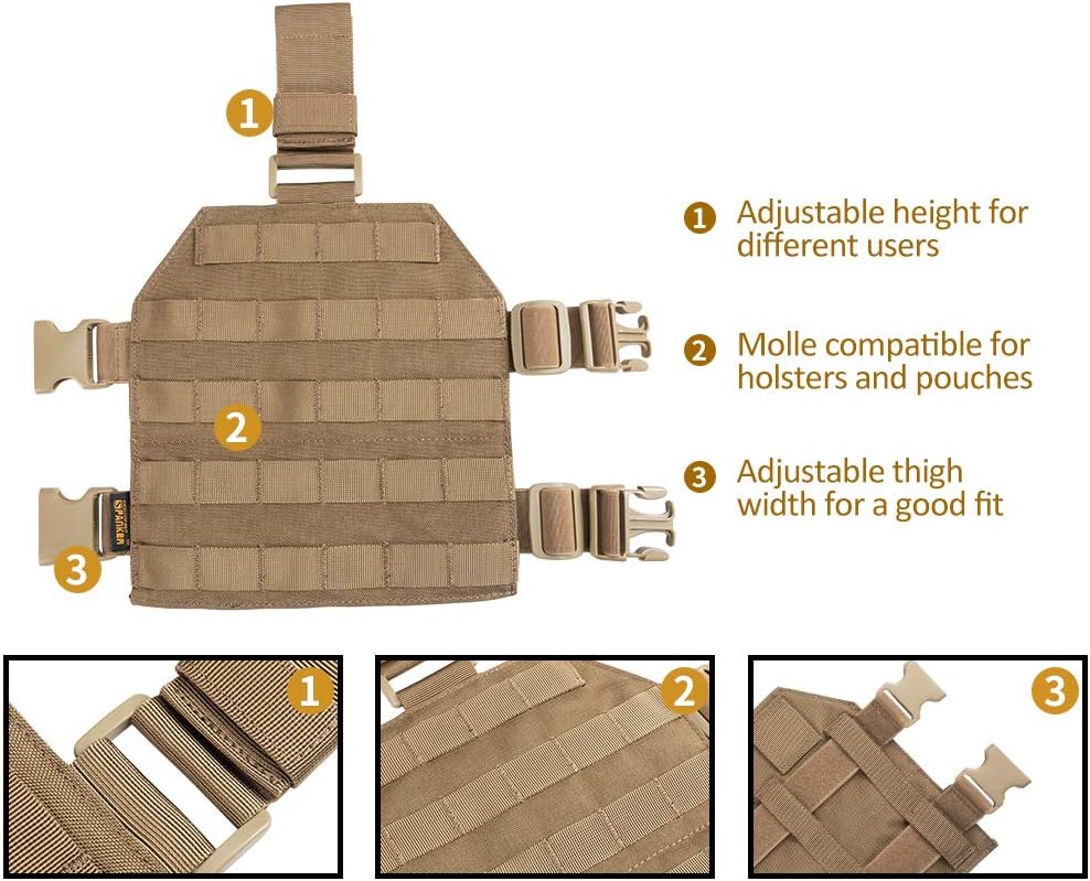 EXCELLENT ELITE SPANKER Tactical MOLLE Drop Leg Platform Universal Drop Leg Panel with Adjustable Belt & Thigh Straps