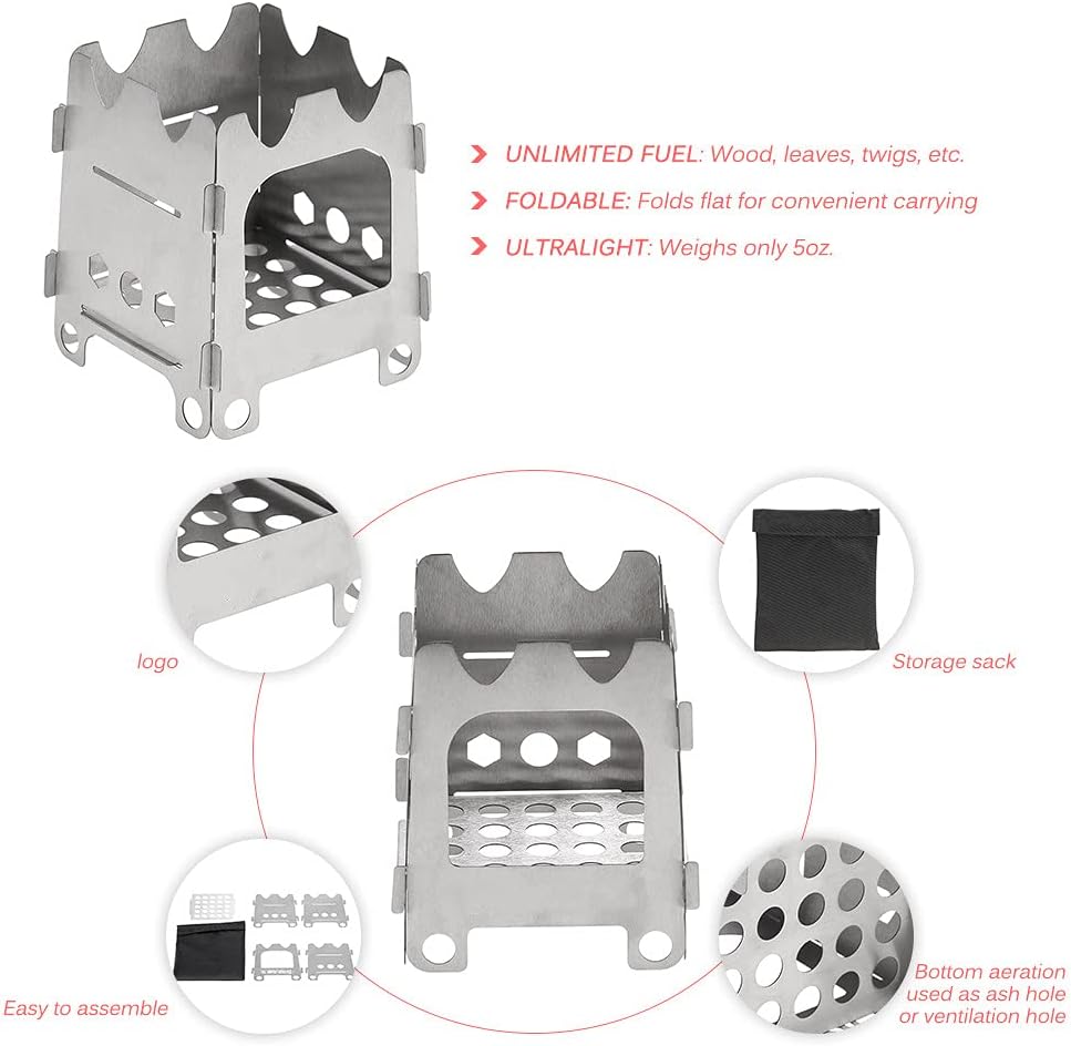 Portable Stainless Steel Wood Burning Camping Stove - Lightweight Folding Backpacking Grill for Hiking, BBQ, and Outdoor Adventures