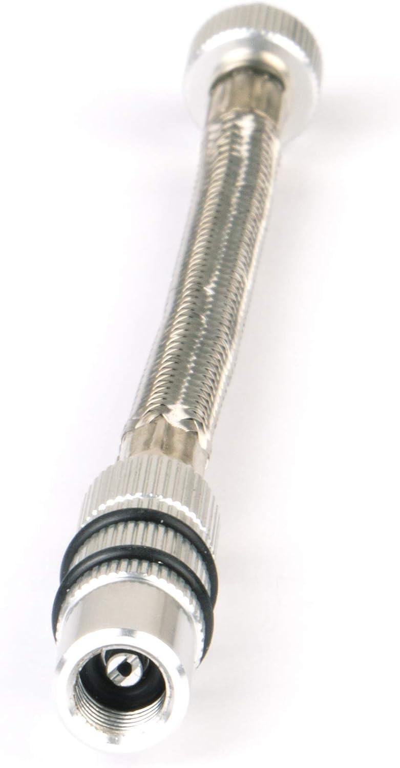 SKS GERMANY MSP Dämpferpumpe (Mountain Suspension Pump), Luftpumpe Fahrrad (Fahrradpumpe mit abschraubbarem Stahlflexschlauch, Druck max.: 20 bar / 290 PSI, Ventilanschluss: AV), Silber, 10 x 3 x 3 cm