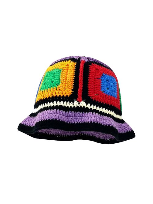 QWINEE Crochet Bucket Hat Colorblock Crochet Straw Hat Foldable Packable Knitted Fishing Hat Boho Daily Life Beach Hat Multicolor One Size