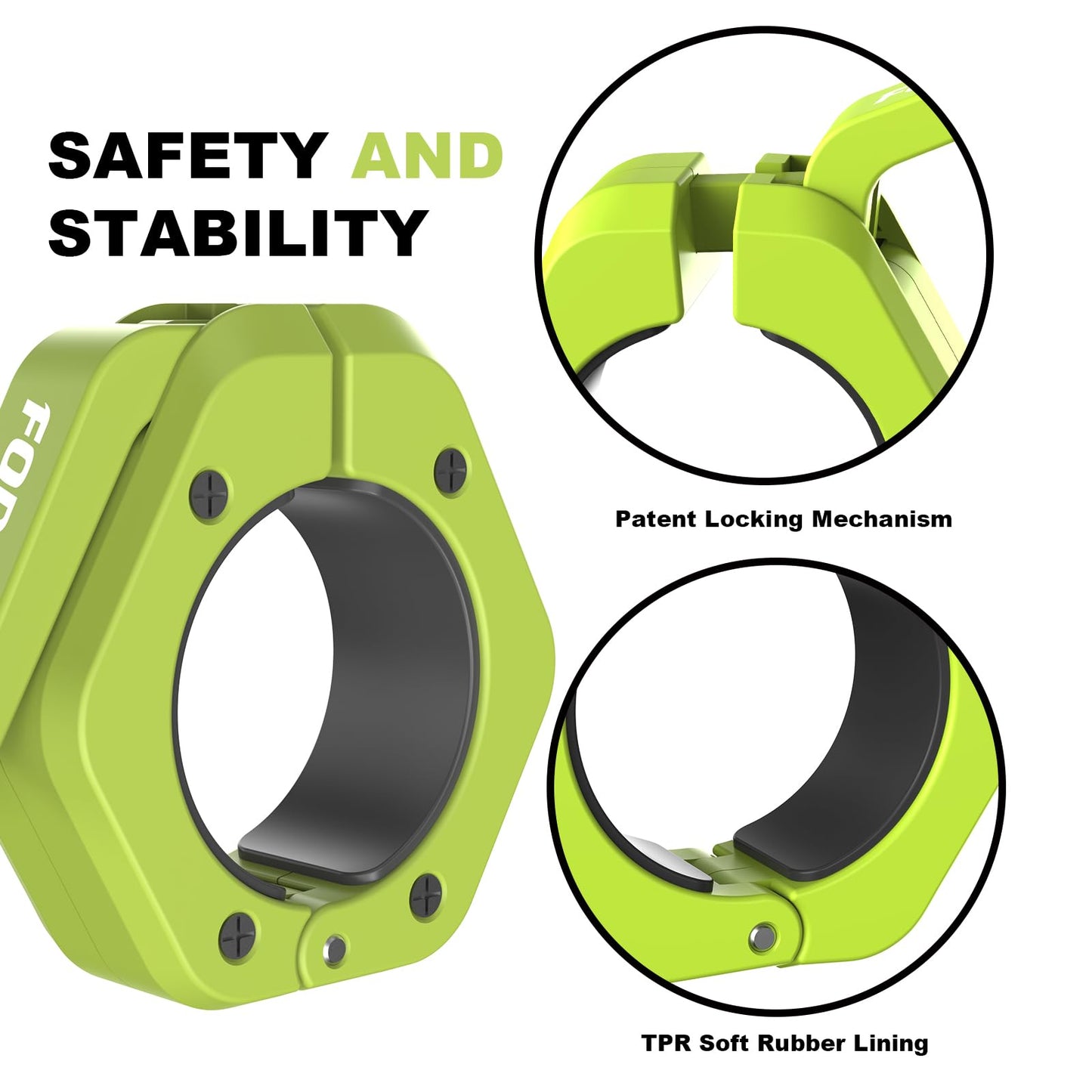 Forcefree+ Barbell Clips (Pair), Magnetic Barbell Clamps, Quick Release Olympic Barbell Clamps with Anti Slip TPR Grip, Barbell Collars for Secure Weightlifting & Powerlifting (MAG, Green)