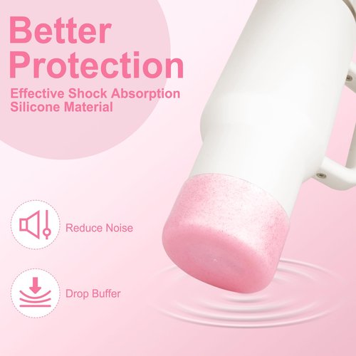 Chivixe Protective Silicone Boot Compatible with Stanley Tumbler 20-40oz Hydro Flask Water Bottle 12-24oz and More Bottles Tumblers Accessories for 2.8-2.95in Bottom, Bling Anti-Slip Sleeve Cover,Pink