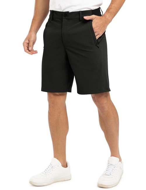 TBMPOY Men's 9" Golf Shorts Quick Dry Casual Shorts Dress Shorts Flat Front Stretch Lightweight for Work Business Travel Black 34