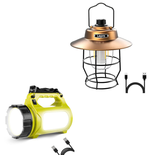 LE Bundle - 2 Items: Lepro Vintage Rechargeable LED Camping Lantern & LE 1000LM Rechargeable LED Camping Lantern