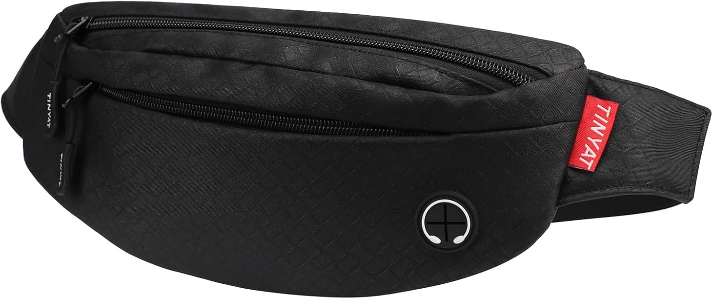 TINYAT Large Fanny Pack Travel Waist Bag Lightweight for Men&Women with Adjustable Strap T206 Blue