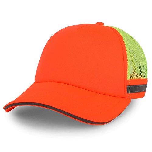 Trendy Apparel Shop 5 Panel Reflective Foam Front Safety Trucker Cap - Neon Orange Neon Yellow