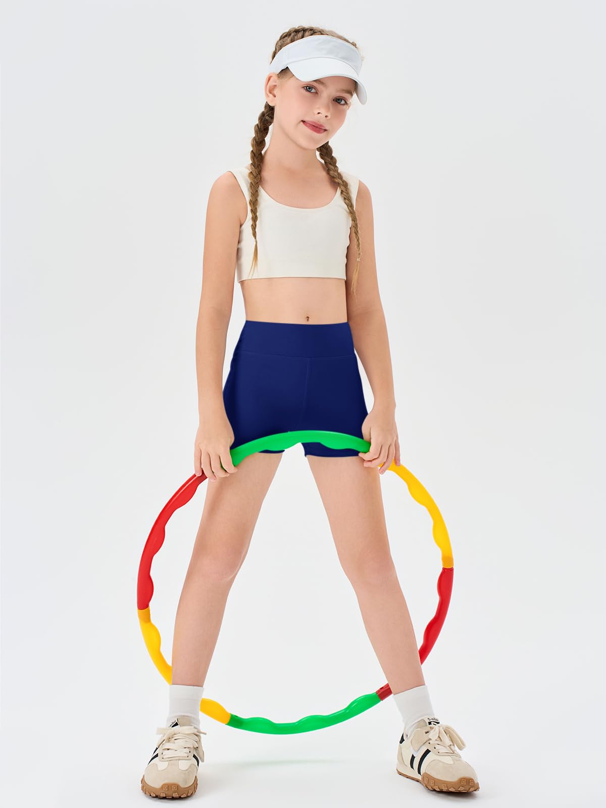 Haloumoning Girls Athletic Shorts Kids High Waisted Yoga Dance Biker Shorts Comfy Gymnastics Shorts 5-14Y Navy