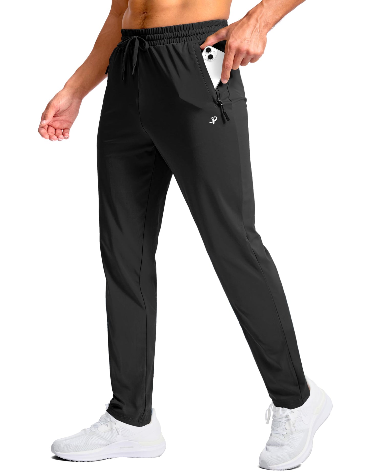 Pudolla Mens Sweatpants Long with Zipper Pockets Tall Trousers for Men Traning Track Pants for Athletic（Black 34-L