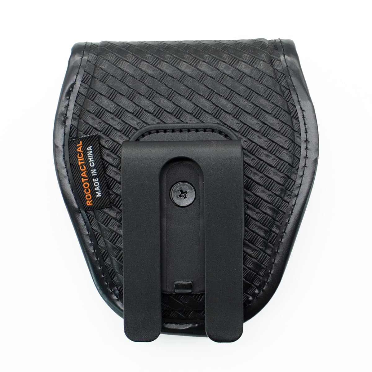 ROCOTACTICAL Hidden Snap Single handcuff case w/360 Degree Rotating Belt Clip, Basketweave Single Cuff Case for Law Enforcement