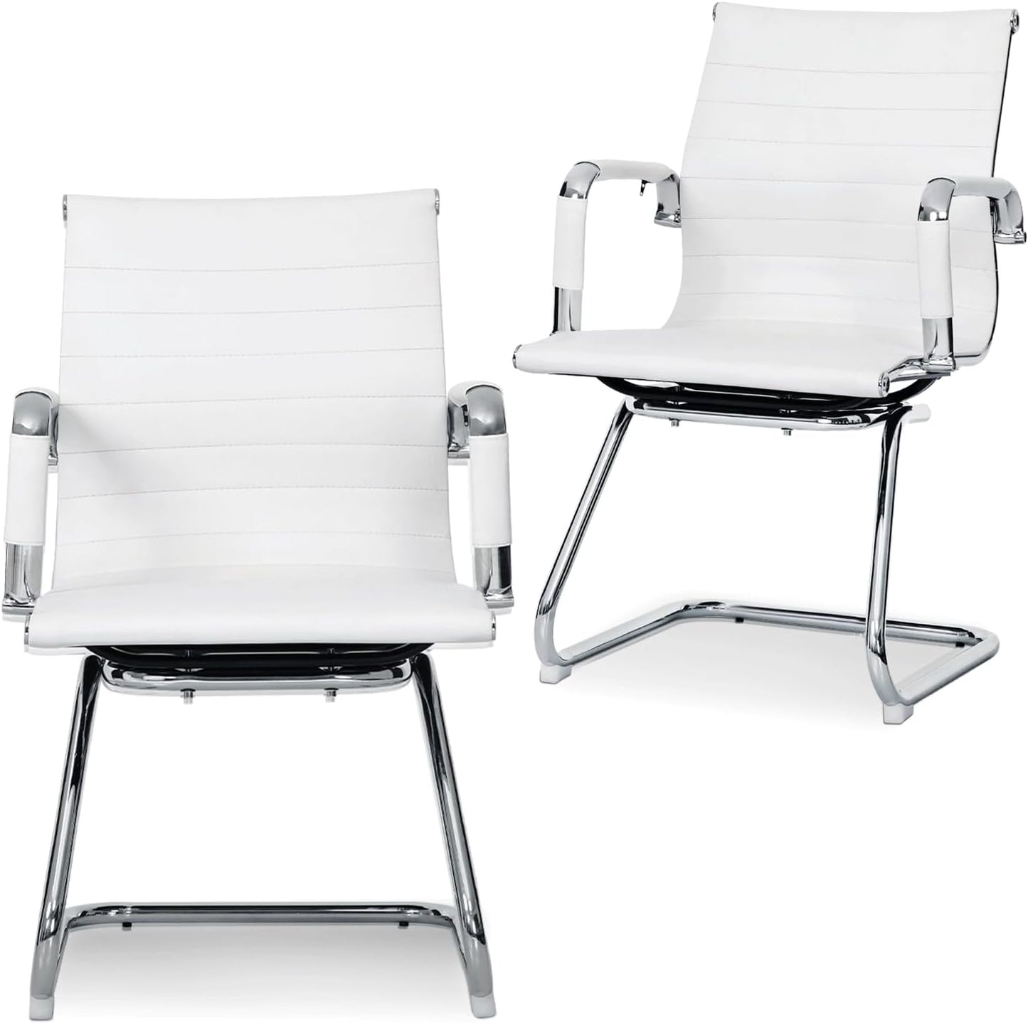 Athena Collection Desk Chairs No Wheels Set of 2, Office Guest Chairs with Sled Base Mesh Back Armrest, Side Reception Armchairs for Reception Conference Waiting Room, Black