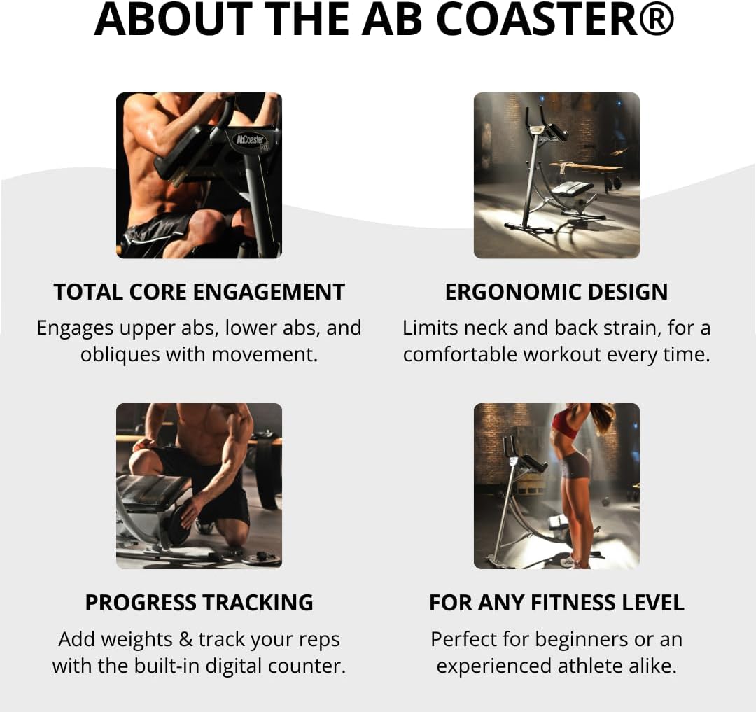 AbCoaster MAX Ab Machine - Home Gym Core Fitness Equipment, Neck & Back Friendly, All Levels, Black