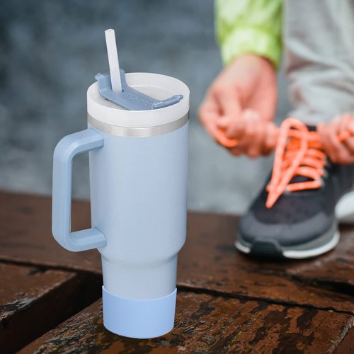 QIANHAI Protective Silicone Boots for Stanley Quencher Adventure 40oz Tumbler & IceFlow 30oz 20oz Base Bottom Sleeve, Non-Slip Sport Water Bottle Stanley Cup Accessories (1PinkBlue&1BlueWhite)