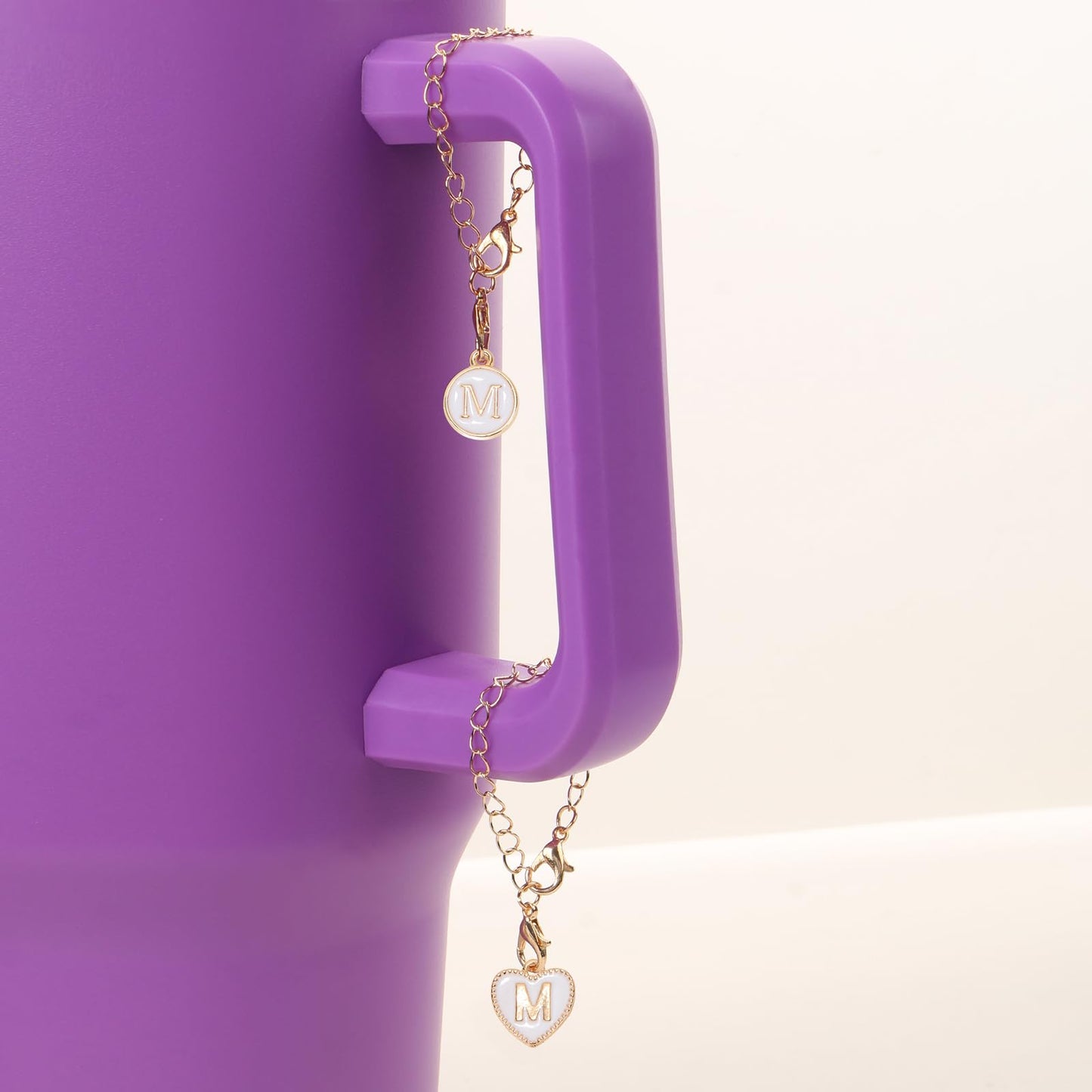 HOMICO 2PCS Round Heart Shaped Letter Chain Accessories for Stanley Cup Personalized Name ID Letter Chain Accessories for Stanley Tumbler, M