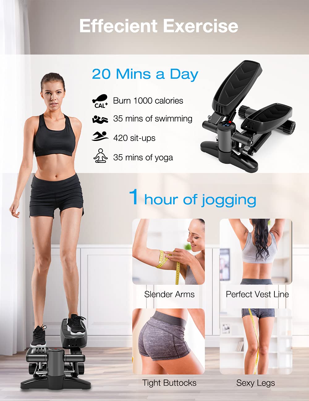 Mini Steppers for Exercise, Portable Mini Stair Stepper Exercise Equipment for Home with Resistance Band & Calories Display & Non-Slip Mat,Aerobic Step Fitness Machines for Office Workout