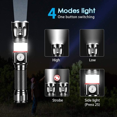 Vnina Tactical Flashlight Rechargeable, High Lumens Led Flashlights Handheld-Magnetic Base, Super Bright, Zoomable, Water-Resistance, 4 Modes, Powerful Flash Light for Camping, Hiking and Emergence