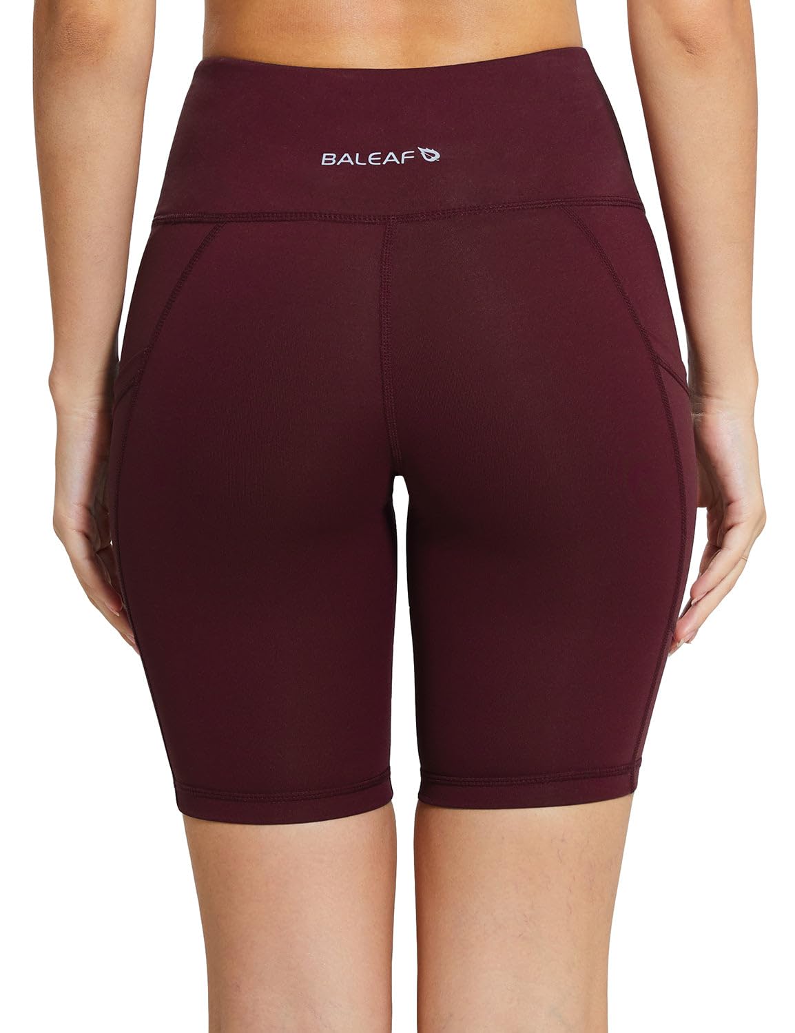baleaf Biker Shorts Women Yoga Gym Workout Spandex Running Volleyball Tummy Control Compression with Pockets 8" Wine Red XL