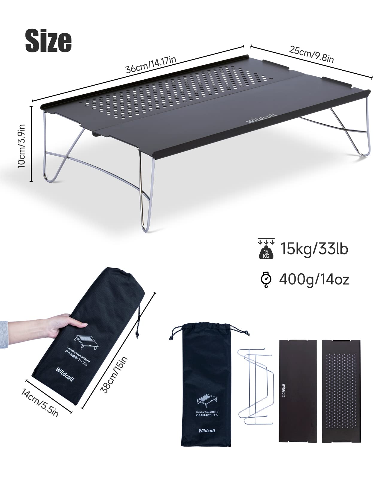 WildCall Mini Solo Folding Table Ultralight Compact with Carry Bag for Backpacking Camping Hiking Beach (Gunmetal)