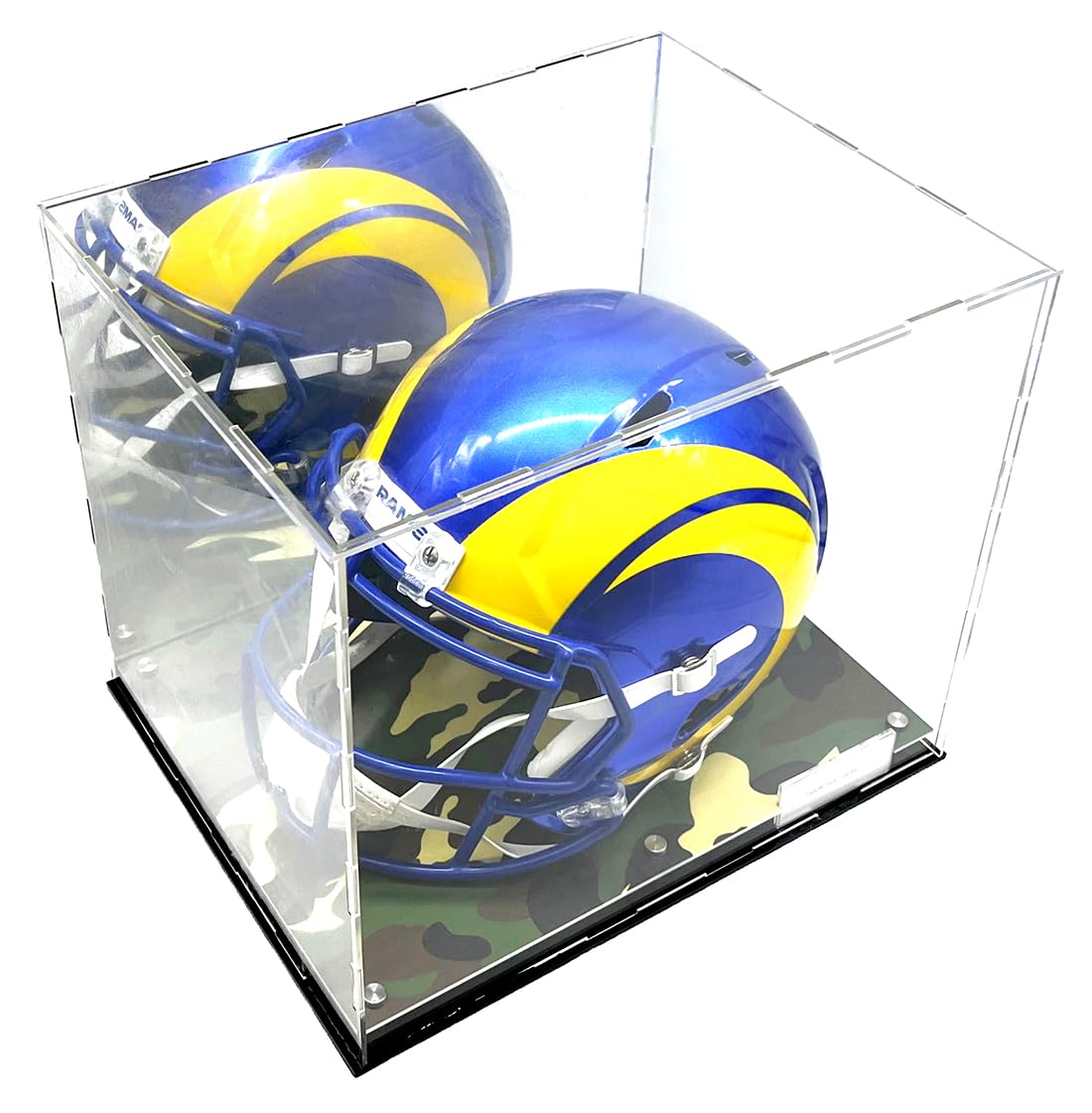 Football Helmet Acrylic Display Case Box Camouflage Camo Mirror Shoes Riser Showcase Shoes UV Protection Forest Army Clear 15x12x12
