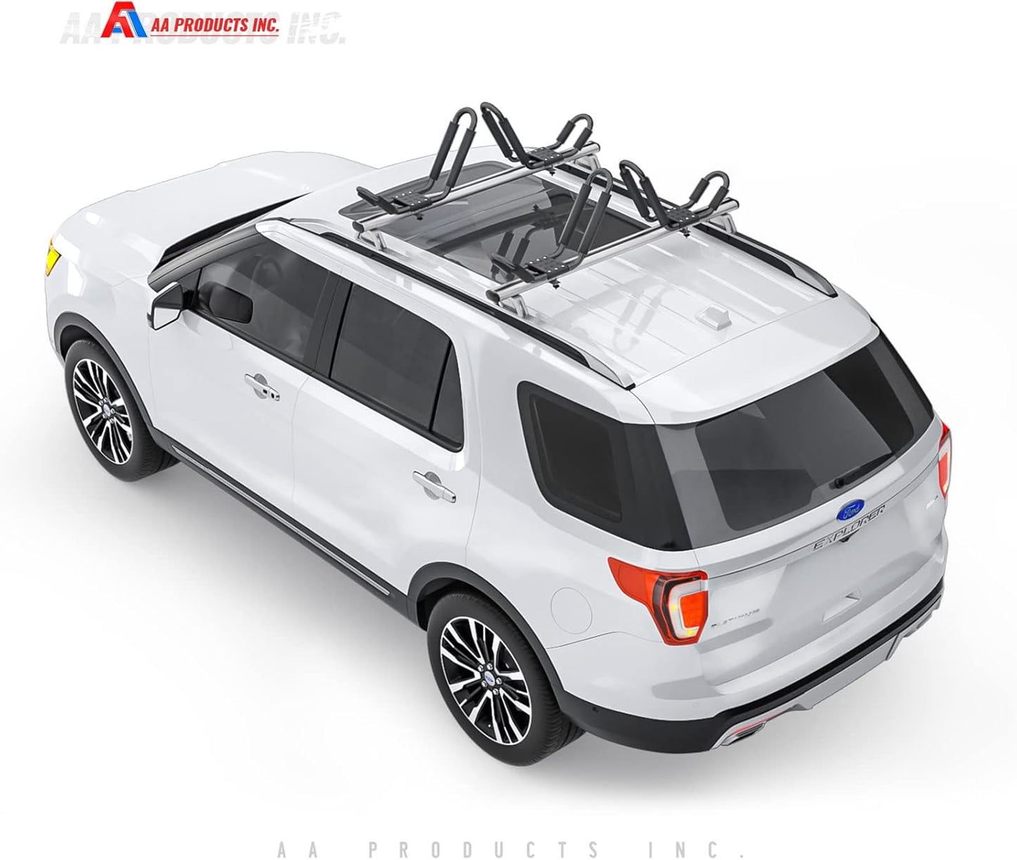 AA-Racks 2 Pair J-Bar Rack for Kayak Carrier Canoe Boat Paddle Board Surfboard Roof Top Mount on Car SUV Truck Crossbar with 16 Ft Ratchet Lashing Straps