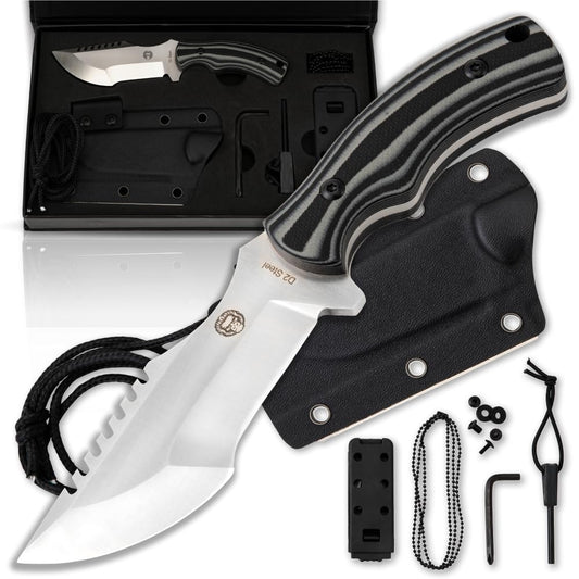 Holtzman's Gorilla Survival Baby Tracker Fixed Blade Hunting & Camping Knife with Fire Starter and Complete Tactical Survival Kit (Grey)