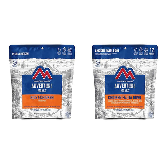 Mountain House Rice & Chicken + Mountain House Chicken Fajita Bowl | Freeze Dried Backpacking & Camping Food | 2 Servings Each